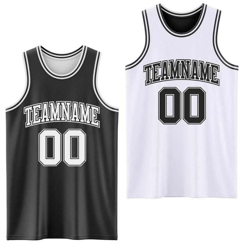 Custom Basketball Jersey, Black White Sportswear Jersey Shirt, Athletic Mesh Moisture Wicking Jersey, Casual Gift for Men, Style ReversibleD0001