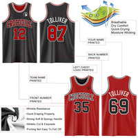 Custom Basketball Jersey, Black Red Sportswear Jersey Shirt, Athletic Mesh Moisture Wicking Jersey, Casual Gift for Men, Style ReversibleD0003