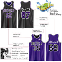 Custom Basketball Jersey, Black Purple White Sportswear Jersey Shirt, Athletic Mesh Moisture Wicking Jersey, Casual Gift for Men