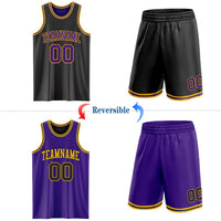 Custom Basketball Jersey, Black Purple Gold Sportswear Jersey Shirt, Athletic Mesh Moisture Wicking Jersey, Casual Gift for Men