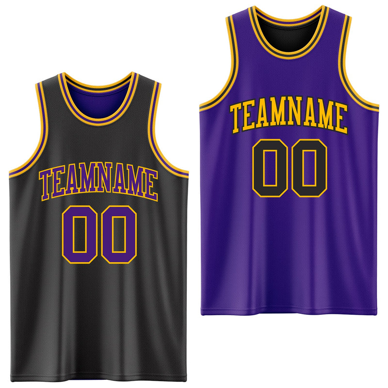 Custom Basketball Jersey, Black Purple Gold Sportswear Jersey Shirt, Athletic Mesh Moisture Wicking Jersey, Casual Gift for Men