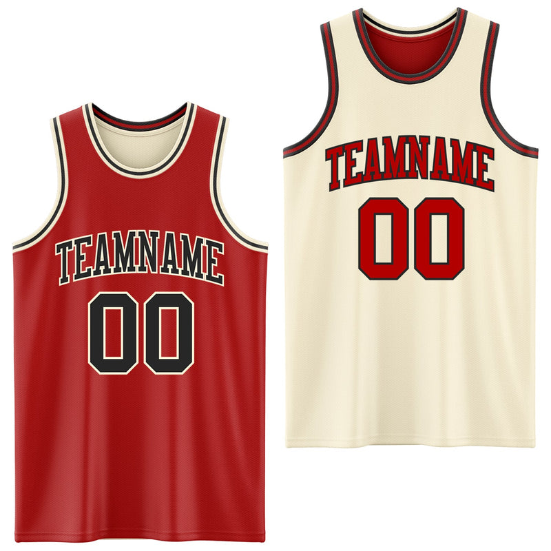 Custom Basketball Jersey, Red Black Cream Sportswear Jersey Shirt, Athletic Mesh Moisture Wicking Jersey, Casual Gift for Men