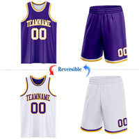 Custom Basketball Jersey, Purple White Gold Sportswear Jersey Shirt, Athletic Mesh Moisture Wicking Jersey, Casual Gift for Men