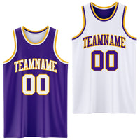 Custom Basketball Jersey, Purple White Gold Sportswear Jersey Shirt, Athletic Mesh Moisture Wicking Jersey, Casual Gift for Men
