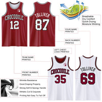 Custom Basketball Jersey, Maroon White Black Sportswear Jersey Shirt, Athletic Mesh Moisture Wicking Jersey, Casual Gift for Men