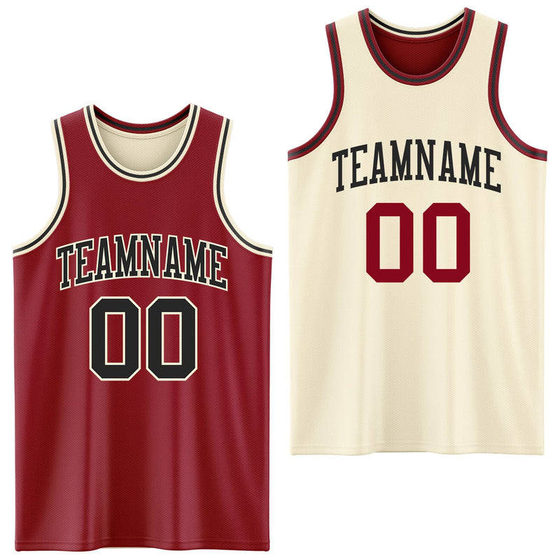 Custom Basketball Jersey, Maroon Black Cream Sportswear Jersey Shirt, Athletic Mesh Moisture Wicking Jersey, Casual Gift for Men