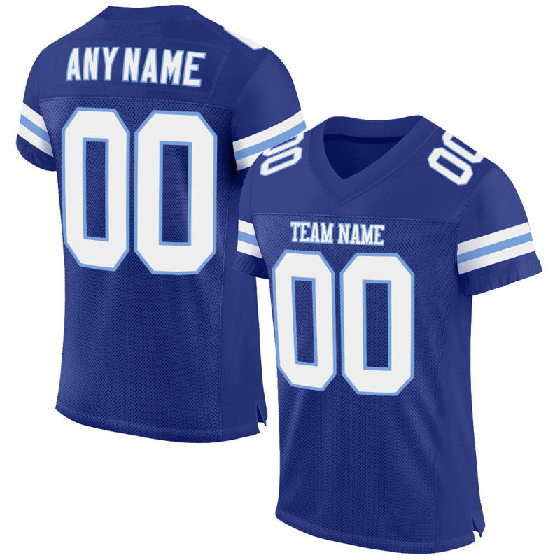 Custom Football Jersey, Royal White Light Blue Sportswear Jersey Shirt, Athletic Mesh Moisture Wicking Jersey, Casual Gift for Men