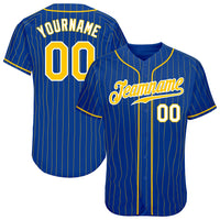 Custom Baseball Jersey, Royal Gold White Pinstripe Sportswear Jersey Shirt, Athletic Button Down Moisture Wicking Jersey, Casual Gift for Men