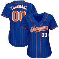 Custom Baseball Jersey, Royal Orange White Pinstripe Sportswear Jersey Shirt, Athletic Button Down Moisture Wicking Jersey, Casual Gift for Men