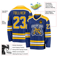 Custom Hockey Jersey, Royal Gold White Sportswear Jersey Shirt, Athletic Long Sleeve V Neck Jersey, Casual Gift for Men, Style Royal0390