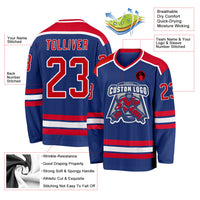 Custom Hockey Jersey, Royal Red White Sportswear Jersey Shirt, Athletic Long Sleeve V Neck Jersey, Casual Gift for Men, Style Royal0392