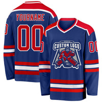 Custom Hockey Jersey, Royal Red White Sportswear Jersey Shirt, Athletic Long Sleeve V Neck Jersey, Casual Gift for Men, Style Royal0392