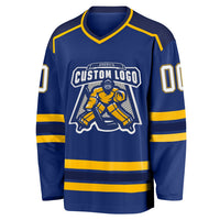 Custom Hockey Jersey, Royal White Navy Sportswear Jersey Shirt, Athletic Long Sleeve V Neck Jersey, Casual Gift for Men