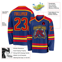 Custom Hockey Jersey, Royal Red Gold Sportswear Jersey Shirt, Athletic Long Sleeve V Neck Jersey, Casual Gift for Men