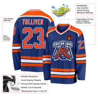 Custom Hockey Jersey, Royal Orange White Sportswear Jersey Shirt, Athletic Long Sleeve V Neck Jersey, Casual Gift for Men