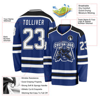 Custom Hockey Jersey, Royal White Black Sportswear Jersey Shirt, Athletic Long Sleeve V Neck Jersey, Casual Gift for Men, Style Royal0397