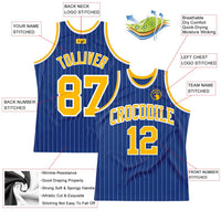 Custom Basketball Jersey, Royal White Gold Pinstripe Sportswear Jersey Shirt, Athletic Mesh Moisture Wicking Jersey, Casual Gift for Men