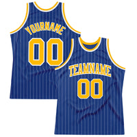 Custom Basketball Jersey, Royal White Gold Pinstripe Sportswear Jersey Shirt, Athletic Mesh Moisture Wicking Jersey, Casual Gift for Men