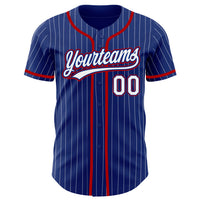Custom Baseball Jersey, Royal White Red Pinstripe Sportswear Jersey Shirt, Athletic Button Down Moisture Wicking Jersey, Casual Gift for Men