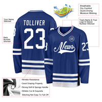 Custom Hockey Jersey, Royal White Sportswear Jersey Shirt, Athletic Long Sleeve V Neck Jersey, Casual Gift for Men, Style Royal0793