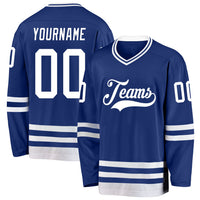 Custom Hockey Jersey, Royal White Sportswear Jersey Shirt, Athletic Long Sleeve V Neck Jersey, Casual Gift for Men, Style Royal0793