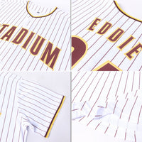 Custom Baseball Jersey, White Brown Gold Pinstripe Sportswear Jersey Shirt, Athletic Button Down Moisture Wicking Jersey, Casual Gift for Men