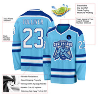 Custom Hockey Jersey, Sky Blue White Royal Sportswear Jersey Shirt, Athletic Long Sleeve V Neck Jersey, Casual Gift for Men
