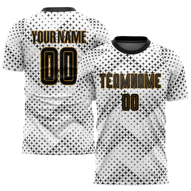 Custom Soccer Jersey, White Black Old Gold Sportswear Jersey Shirt, Athletic Mesh Moisture Wicking Jersey, Casual Gift for Men, Style Soccer0007