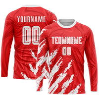 Custom Soccer Jersey, Red White Sportswear Jersey Shirt, Athletic Mesh Moisture Wicking Jersey, Casual Gift for Men, Style Soccer0009