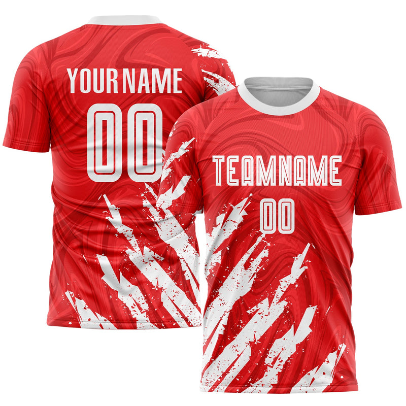 Custom Soccer Jersey, Red White Sportswear Jersey Shirt, Athletic Mesh Moisture Wicking Jersey, Casual Gift for Men, Style Soccer0009