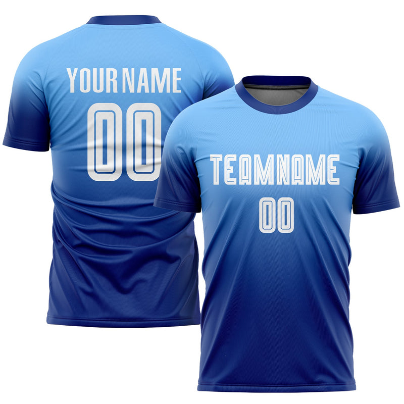 Custom Soccer Jersey, Light Blue White Royal Fashion Sportswear Jersey Shirt, Athletic Mesh Moisture Wicking Jersey, Casual Gift for Men