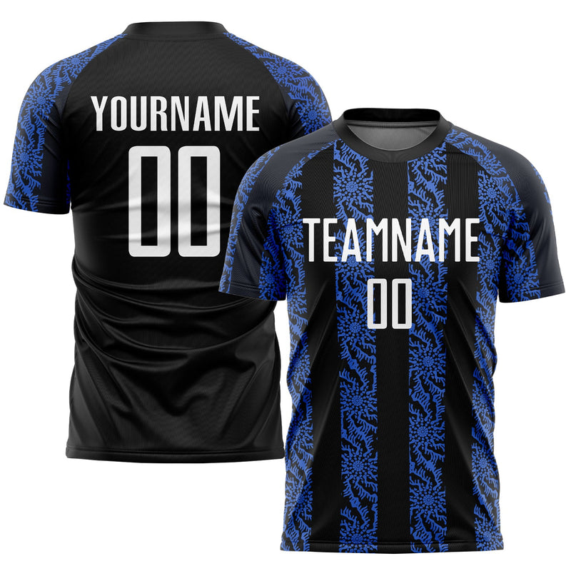 Custom Soccer Jersey, Black White Royal Sportswear Jersey Shirt, Athletic Mesh Moisture Wicking Jersey, Casual Gift for Men, Style Soccer0064