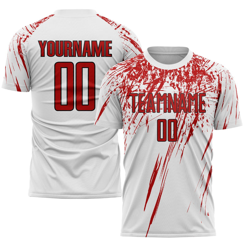 Custom Soccer Jersey, White Red Black Sportswear Jersey Shirt, Athletic Mesh Moisture Wicking Jersey, Casual Gift for Men, Style Soccer0070