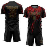 Custom Soccer Jersey, Black Old Gold Red Sportswear Jersey Shirt, Athletic Mesh Moisture Wicking Jersey, Casual Gift for Men