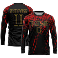 Custom Soccer Jersey, Black Old Gold Red Sportswear Jersey Shirt, Athletic Mesh Moisture Wicking Jersey, Casual Gift for Men