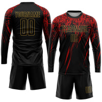 Custom Soccer Jersey, Black Old Gold Red Sportswear Jersey Shirt, Athletic Mesh Moisture Wicking Jersey, Casual Gift for Men