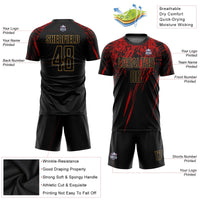 Custom Soccer Jersey, Black Old Gold Red Sportswear Jersey Shirt, Athletic Mesh Moisture Wicking Jersey, Casual Gift for Men
