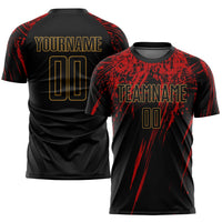 Custom Soccer Jersey, Black Old Gold Red Sportswear Jersey Shirt, Athletic Mesh Moisture Wicking Jersey, Casual Gift for Men