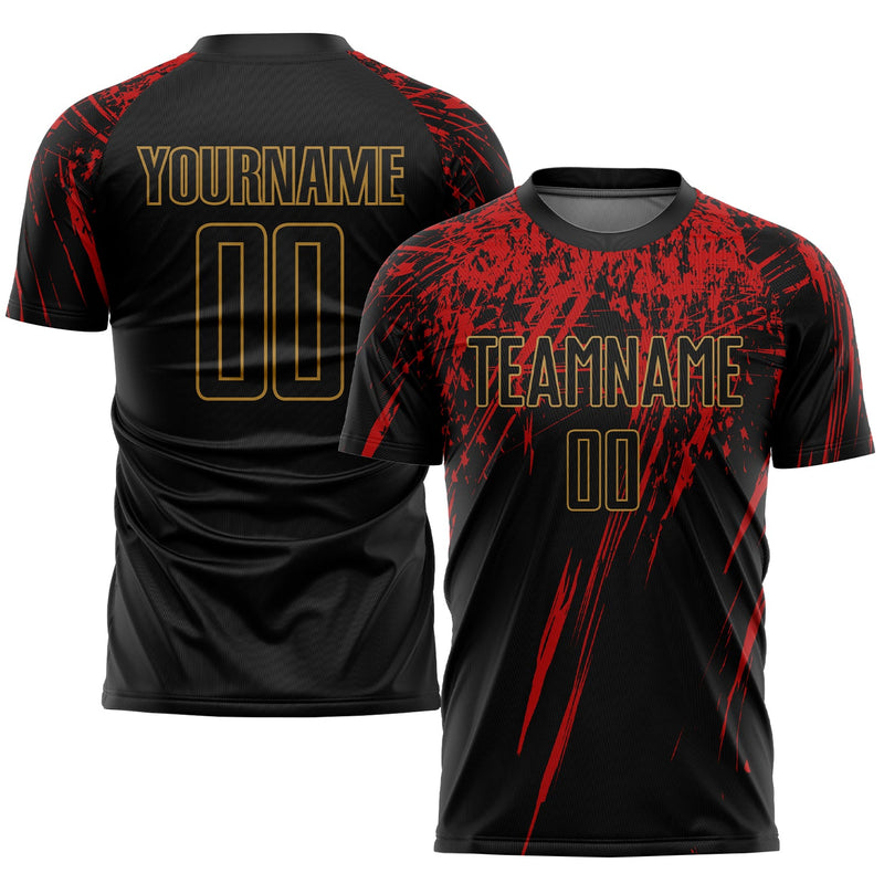 Custom Soccer Jersey, Black Old Gold Red Sportswear Jersey Shirt, Athletic Mesh Moisture Wicking Jersey, Casual Gift for Men