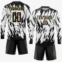 Custom Soccer Jersey, White Black Old Gold Sportswear Jersey Shirt, Athletic Mesh Moisture Wicking Jersey, Casual Gift for Men, Style Soccer0098