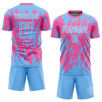 Custom Soccer Jersey, Pink Light Blue White Sportswear Jersey Shirt, Athletic Mesh Moisture Wicking Jersey, Casual Gift for Men