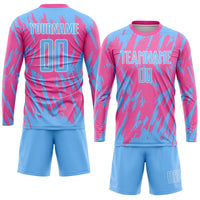 Custom Soccer Jersey, Pink Light Blue White Sportswear Jersey Shirt, Athletic Mesh Moisture Wicking Jersey, Casual Gift for Men