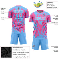 Custom Soccer Jersey, Pink Light Blue White Sportswear Jersey Shirt, Athletic Mesh Moisture Wicking Jersey, Casual Gift for Men