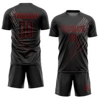 Custom Soccer Jersey, Black Red Sportswear Jersey Shirt, Athletic Mesh Moisture Wicking Jersey, Casual Gift for Men, Style Soccer0123