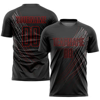 Custom Soccer Jersey, Black Red Sportswear Jersey Shirt, Athletic Mesh Moisture Wicking Jersey, Casual Gift for Men, Style Soccer0123