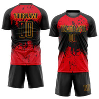 Custom Soccer Jersey, Black Red Gold Sportswear Jersey Shirt, Athletic Mesh Moisture Wicking Jersey, Casual Gift for Men, Style Soccer0124