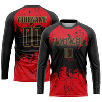 Custom Soccer Jersey, Black Red Gold Sportswear Jersey Shirt, Athletic Mesh Moisture Wicking Jersey, Casual Gift for Men, Style Soccer0124
