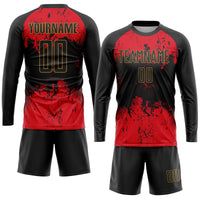 Custom Soccer Jersey, Black Red Gold Sportswear Jersey Shirt, Athletic Mesh Moisture Wicking Jersey, Casual Gift for Men, Style Soccer0124