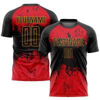 Custom Soccer Jersey, Black Red Gold Sportswear Jersey Shirt, Athletic Mesh Moisture Wicking Jersey, Casual Gift for Men, Style Soccer0124