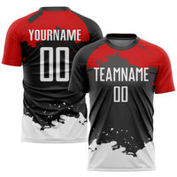 Custom Soccer Jersey, Black White Red Sportswear Jersey Shirt, Athletic Mesh Moisture Wicking Jersey, Casual Gift for Men